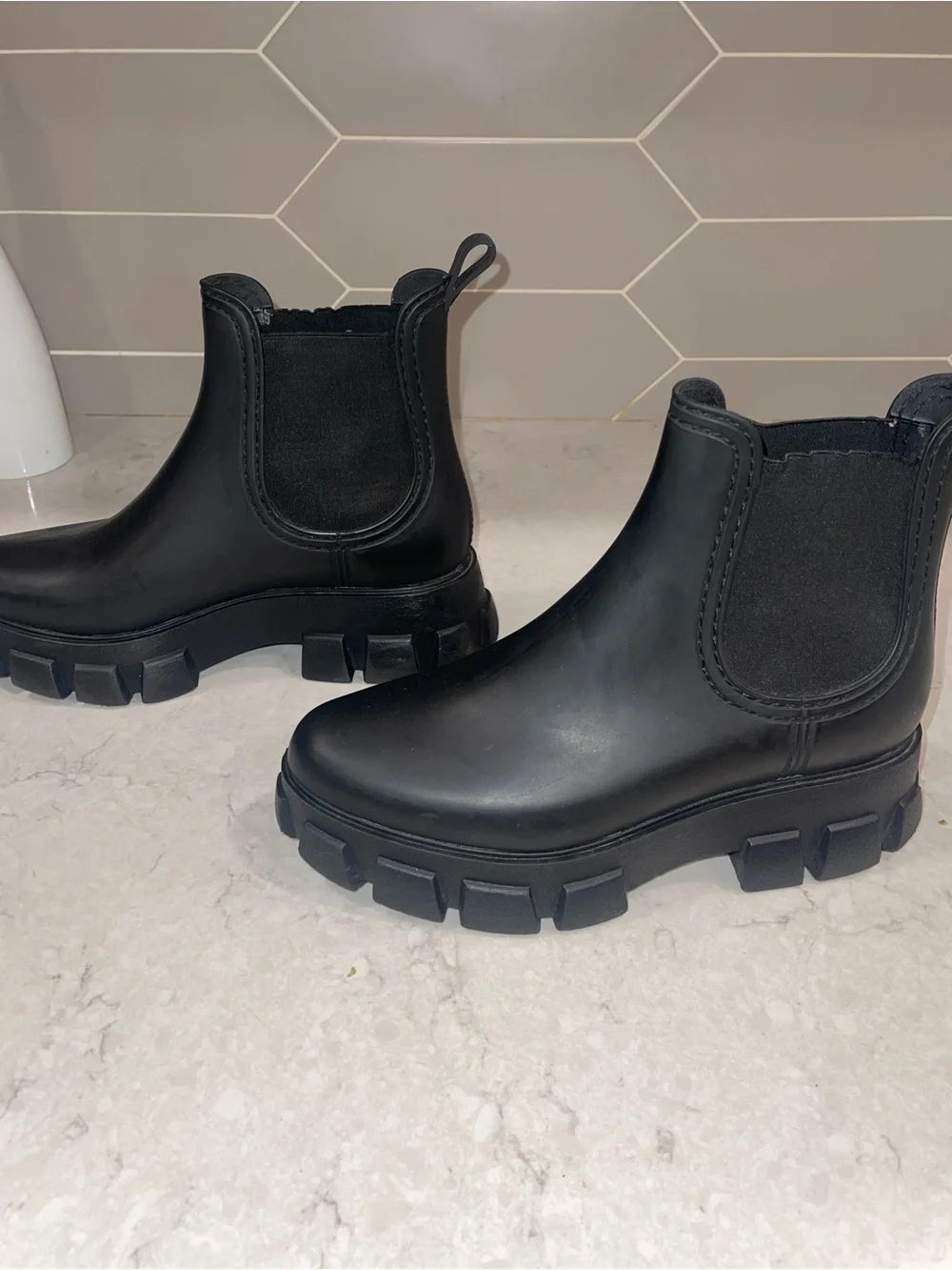 Jeffrey Campbell Black Lug-Sole Chelsea Booties